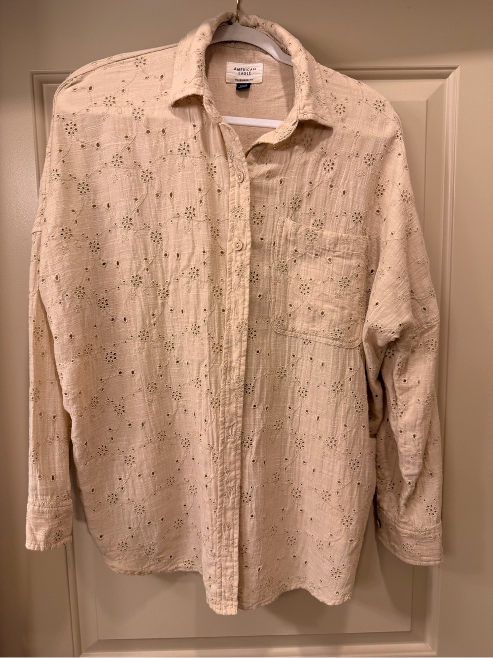 American Eagle Outfitters Cream Eyelet Button-Down Shirt - Picture 3 of 5